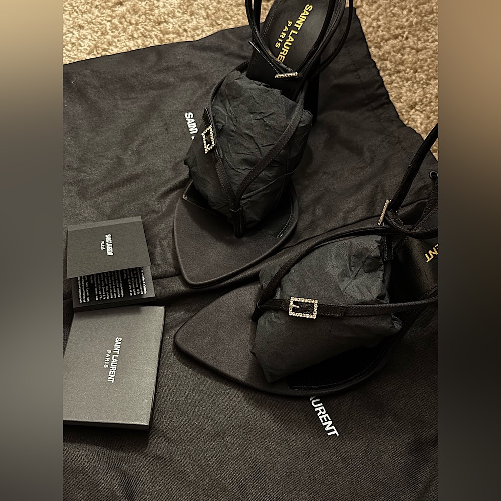 Saint Laurent Black Strappy Heeled Sandals - Picture 11 of 12